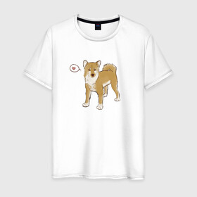 Мужская футболка хлопок с принтом Сиба-Ину в Екатеринбурге, 100% хлопок | прямой крой, круглый вырез горловины, длина до линии бедер, слегка спущенное плечо. | домашнее животное | животное | милая собака | сердечко | сиба ину | собака