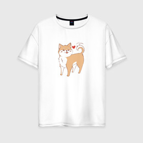 Женская футболка хлопок Oversize с принтом Сиба-Ину в Екатеринбурге, 100% хлопок | свободный крой, круглый ворот, спущенный рукав, длина до линии бедер
 | домашнее животное | животное | милая собака | сердечко | сиба ину | собака