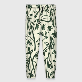 Женские брюки 3D с принтом Plantes в Екатеринбурге, полиэстер 100% | прямой крой, два кармана без застежек по бокам, с мягкой трикотажной резинкой на поясе и по низу штанин. В поясе для дополнительного комфорта — широкие завязки | бежевый | графика | растения | рисунок | цветы
