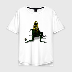 Мужская футболка хлопок Oversize с принтом Злая кукуруза в Екатеринбурге, 100% хлопок | свободный крой, круглый ворот, “спинка” длиннее передней части | еда | кукуруза | овощи | страшное | хоррор