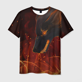 Мужская футболка 3D с принтом ОГНЕНЫЙ ВОЛК, 3d в Екатеринбурге, 100% полиэфир | прямой крой, круглый вырез горловины, длина до линии бедер | боевойоскал | волк | глаза | гнев | злой | зубы | искра | огонь | пламья | страшный | уголёк | языкипламени | ярость