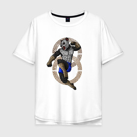 Мужская футболка хлопок Oversize с принтом Тайская панда в Екатеринбурге, 100% хлопок | свободный крой, круглый ворот, “спинка” длиннее передней части | Тематика изображения на принте: боец | бой | иллюстрация | муай тай | тайский бокс
