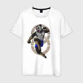 Мужская футболка хлопок с принтом Тайская панда в Екатеринбурге, 100% хлопок | прямой крой, круглый вырез горловины, длина до линии бедер, слегка спущенное плечо. | Тематика изображения на принте: боец | бой | иллюстрация | муай тай | тайский бокс