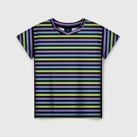 Детская футболка 3D с принтом Веселая полосочка в Екатеринбурге, 100% гипоаллергенный полиэфир | прямой крой, круглый вырез горловины, длина до линии бедер, чуть спущенное плечо, ткань немного тянется | зелёный | полоска | простая | просто полоска | сиреневый
