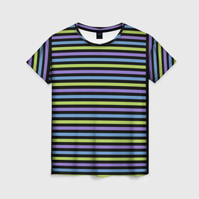 Женская футболка 3D с принтом Веселая полосочка в Екатеринбурге, 100% полиэфир ( синтетическое хлопкоподобное полотно) | прямой крой, круглый вырез горловины, длина до линии бедер | зелёный | полоска | простая | просто полоска | сиреневый