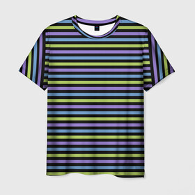 Мужская футболка 3D с принтом Веселая полосочка в Екатеринбурге, 100% полиэфир | прямой крой, круглый вырез горловины, длина до линии бедер | зелёный | полоска | простая | просто полоска | сиреневый