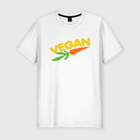 Мужская футболка хлопок Slim с принтом Веган - Морковь в Екатеринбурге, 92% хлопок, 8% лайкра | приталенный силуэт, круглый вырез ворота, длина до линии бедра, короткий рукав | green | greenpaece | nature | sport | vegan | yoga | веган | вегетарианец | гринпис | еда | животные | жизнь | здоровье | зеленый | йога | мир | овощи | пища | планета | природа | растение | спорт | тело | фрукты