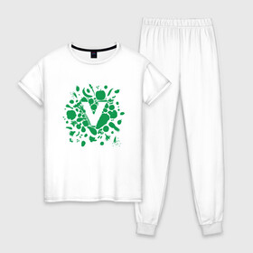 Женская пижама хлопок с принтом Vegan Food в Екатеринбурге, 100% хлопок | брюки и футболка прямого кроя, без карманов, на брюках мягкая резинка на поясе и по низу штанин | green | greenpaece | nature | sport | vegan | yoga | веган | вегетарианец | гринпис | еда | животные | жизнь | здоровье | зеленый | йога | мир | овощи | пища | планета | природа | растение | спорт | тело | фрукты