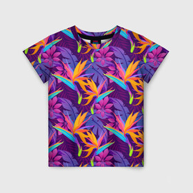 Детская футболка 3D с принтом Тропические листья в Екатеринбурге, 100% гипоаллергенный полиэфир | прямой крой, круглый вырез горловины, длина до линии бедер, чуть спущенное плечо, ткань немного тянется | абстракция | листья | паттерн | текстуры | тропики | узоры | цветы