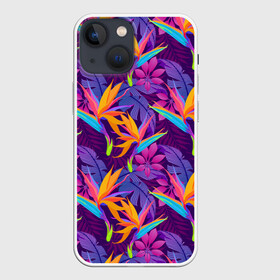 Чехол для iPhone 13 mini с принтом Тропические листья в Екатеринбурге,  |  | абстракция | листья | паттерн | текстуры | тропики | узоры | цветы