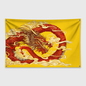 Флаг-баннер с принтом Китайский Дракон, China Dragon в Екатеринбурге, 100% полиэстер | размер 67 х 109 см, плотность ткани — 95 г/м2; по краям флага есть четыре люверса для крепления | chinese dragon | dhina dragon | dragon | азиатский дракон | восточный дракон | дракон | китайские драконы | китайский дракон | красный дракон | традиционный китайский дракон | японский дракон