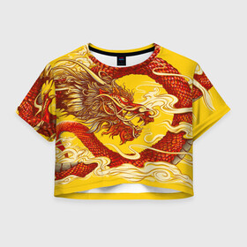 Женская футболка Crop-top 3D с принтом Китайский Дракон, China Dragon в Екатеринбурге, 100% полиэстер | круглая горловина, длина футболки до линии талии, рукава с отворотами | chinese dragon | dhina dragon | dragon | азиатский дракон | восточный дракон | дракон | китайские драконы | китайский дракон | красный дракон | традиционный китайский дракон | японский дракон