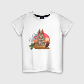 Детская футболка хлопок с принтом Sweet Bunny в Екатеринбурге, 100% хлопок | круглый вырез горловины, полуприлегающий силуэт, длина до линии бедер | закат | иллюстрация | крольченок | морковь | сладкий кролик