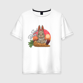Женская футболка хлопок Oversize с принтом Sweet Bunny в Екатеринбурге, 100% хлопок | свободный крой, круглый ворот, спущенный рукав, длина до линии бедер
 | закат | иллюстрация | крольченок | морковь | сладкий кролик
