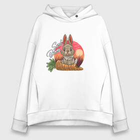 Женское худи Oversize хлопок с принтом Sweet Bunny в Екатеринбурге, френч-терри — 70% хлопок, 30% полиэстер. Мягкий теплый начес внутри —100% хлопок | боковые карманы, эластичные манжеты и нижняя кромка, капюшон на магнитной кнопке | закат | иллюстрация | крольченок | морковь | сладкий кролик