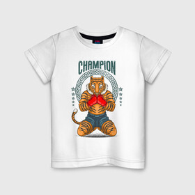 Детская футболка хлопок с принтом Чемпион в Екатеринбурге, 100% хлопок | круглый вырез горловины, полуприлегающий силуэт, длина до линии бедер | Тематика изображения на принте: fighter | боец | боксер | воин дракона | иллюстрация | тигр