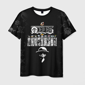 Мужская футболка 3D с принтом Пираты Соломенной Шляпы One Piece в Екатеринбурге, 100% полиэфир | прямой крой, круглый вырез горловины, длина до линии бедер | anime | manga | one piece | аниме | большой куш | ван пис | весёлый роджер | вон пис | король пиратов | логотип | манга | монки д. луффи | мугивары | перекрещённый костями | пират | пиратский флаг