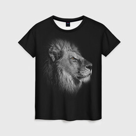 Женская футболка 3D с принтом Гордый лев в Екатеринбурге, 100% полиэфир ( синтетическое хлопкоподобное полотно) | прямой крой, круглый вырез горловины, длина до линии бедер | взгляд | грива | зверь | кот | кошка | лев | мудрость | профиль | царь