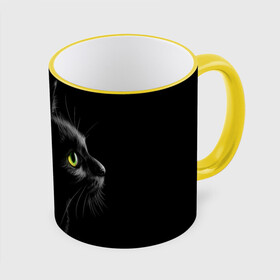 Кружка с полной запечаткой с принтом Черный кот в Екатеринбурге, керамика | ёмкость 330 мл | Тематика изображения на принте: взгляд | глаза | киса | киска | кот | котик | котяра | профиль | пушистый | усы