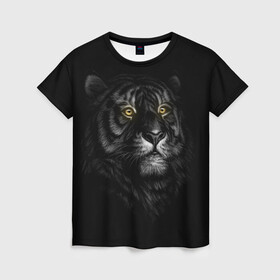 Женская футболка 3D с принтом Тигр в Екатеринбурге, 100% полиэфир ( синтетическое хлопкоподобное полотно) | прямой крой, круглый вырез горловины, длина до линии бедер | взгляд | глаза | киса | киска | кот | котик | котяра | профиль | пушистый | тигр | усы