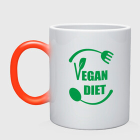 Кружка хамелеон с принтом Vegan Diet в Екатеринбурге, керамика | меняет цвет при нагревании, емкость 330 мл | green | greenpaece | nature | sport | vegan | yoga | веган | вегетарианец | гринпис | диета | еда | животные | жизнь | здоровье | зеленый | йога | мир | овощи | пища | планета | природа | растение | спорт | тело | фрукты