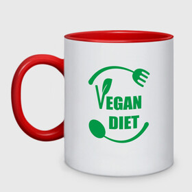 Кружка двухцветная с принтом Vegan Diet в Екатеринбурге, керамика | объем — 330 мл, диаметр — 80 мм. Цветная ручка и кайма сверху, в некоторых цветах — вся внутренняя часть | Тематика изображения на принте: green | greenpaece | nature | sport | vegan | yoga | веган | вегетарианец | гринпис | диета | еда | животные | жизнь | здоровье | зеленый | йога | мир | овощи | пища | планета | природа | растение | спорт | тело | фрукты