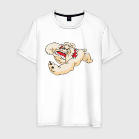 Мужская футболка хлопок с принтом Бульдог в прыжке в Екатеринбурге, 100% хлопок | прямой крой, круглый вырез горловины, длина до линии бедер, слегка спущенное плечо. | dog | бульдог | злой | пес | псина | собака | собачка | сторожевой пес