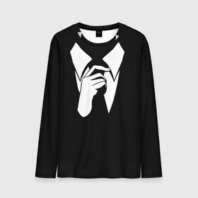 Мужской лонгслив 3D с принтом Смокинг | Поправляю галстук в Екатеринбурге, 100% полиэстер | длинные рукава, круглый вырез горловины, полуприлегающий силуэт | Тематика изображения на принте: анонимус. | галстук | люди в чёрном | минимализм | рубашка | строгость