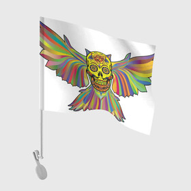 Флаг для автомобиля с принтом Радужный череп - День мёртвых в Екатеринбурге, 100% полиэстер | Размер: 30*21 см | bones | color | rainbow | skull | кости | радуга | цвет | череп