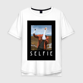 Мужская футболка хлопок Oversize с принтом selfie в Екатеринбурге, 100% хлопок | свободный крой, круглый ворот, “спинка” длиннее передней части | funny | nerd | selfie | гусь | инстаграм | лебедь | селфи | тренд | утка | уточка | фото