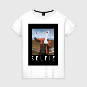 Женская футболка хлопок с принтом selfie в Екатеринбурге, 100% хлопок | прямой крой, круглый вырез горловины, длина до линии бедер, слегка спущенное плечо | funny | nerd | selfie | гусь | инстаграм | лебедь | селфи | тренд | утка | уточка | фото