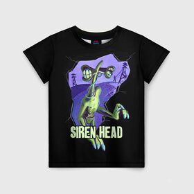 Детская футболка 3D с принтом СИРЕНОГОЛОВЫЙ  SIREN HEAD в Екатеринбурге, 100% гипоаллергенный полиэфир | прямой крой, круглый вырез горловины, длина до линии бедер, чуть спущенное плечо, ткань немного тянется | siren head | игра | монстр | сиреноголовый | существо | хоррор