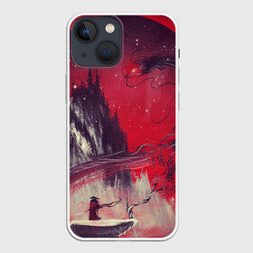 Чехол для iPhone 13 mini с принтом ЗМЕЙ ДРАКОН 3D в Екатеринбурге,  |  | воин | гора | деревья | дракон | змей | илюстрация | культура | лес | луна | самурай | скалы | холм