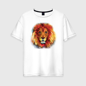 Женская футболка хлопок Oversize с принтом Лев акварельный в Екатеринбурге, 100% хлопок | свободный крой, круглый ворот, спущенный рукав, длина до линии бедер
 | animal | lion | watercolor | акварель | дикий | животное | зверь | кошка | лев