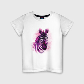 Детская футболка хлопок с принтом Зебра акварель в Екатеринбурге, 100% хлопок | круглый вырез горловины, полуприлегающий силуэт, длина до линии бедер | africa | animal | watercolor | zebra | акварель | африка | дикий | животное | зверь | зебра