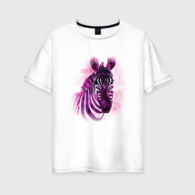 Женская футболка хлопок Oversize с принтом Зебра акварель в Екатеринбурге, 100% хлопок | свободный крой, круглый ворот, спущенный рукав, длина до линии бедер
 | africa | animal | watercolor | zebra | акварель | африка | дикий | животное | зверь | зебра