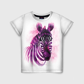 Детская футболка 3D с принтом Зебра акварель 3D в Екатеринбурге, 100% гипоаллергенный полиэфир | прямой крой, круглый вырез горловины, длина до линии бедер, чуть спущенное плечо, ткань немного тянется | Тематика изображения на принте: 3d | africa | animal | watercolor | zebra | акварель | африка | дикий | животное | зверь | зебра