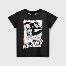 Детская футболка 3D с принтом Стерео Неэзуко в Екатеринбурге, 100% гипоаллергенный полиэфир | прямой крой, круглый вырез горловины, длина до линии бедер, чуть спущенное плечо, ткань немного тянется | anime | kimetsu no yaiba | аниме | анимэ | клинок рассекающий демонов