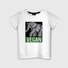 Детская футболка хлопок с принтом Vegan Elephant в Екатеринбурге, 100% хлопок | круглый вырез горловины, полуприлегающий силуэт, длина до линии бедер | elephant | green | greenpaece | nature | sport | vegan | yoga | веган | вегетарианец | гринпис | еда | животные | жизнь | здоровье | зеленый | йога | мир | овощи | пища | планета | природа | растение | слон | спорт | тело | фрукты