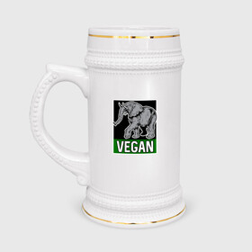 Кружка пивная с принтом Vegan Elephant в Екатеринбурге,  керамика (Материал выдерживает высокую температуру, стоит избегать резкого перепада температур) |  объем 630 мл | Тематика изображения на принте: elephant | green | greenpaece | nature | sport | vegan | yoga | веган | вегетарианец | гринпис | еда | животные | жизнь | здоровье | зеленый | йога | мир | овощи | пища | планета | природа | растение | слон | спорт | тело | фрукты