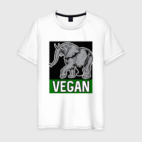 Мужская футболка хлопок с принтом Vegan Elephant в Екатеринбурге, 100% хлопок | прямой крой, круглый вырез горловины, длина до линии бедер, слегка спущенное плечо. | elephant | green | greenpaece | nature | sport | vegan | yoga | веган | вегетарианец | гринпис | еда | животные | жизнь | здоровье | зеленый | йога | мир | овощи | пища | планета | природа | растение | слон | спорт | тело | фрукты