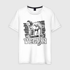 Мужская футболка хлопок с принтом Vegan Power в Екатеринбурге, 100% хлопок | прямой крой, круглый вырез горловины, длина до линии бедер, слегка спущенное плечо. | Тематика изображения на принте: green | greenpaece | nature | sport | vegan | yoga | веган | вегетарианец | гринпис | еда | животные | жизнь | здоровье | зеленый | йога | мир | овощи | пища | планета | природа | растение | спорт | тело | фрукты