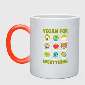 Кружка хамелеон с принтом Vegan For Everything в Екатеринбурге, керамика | меняет цвет при нагревании, емкость 330 мл | Тематика изображения на принте: green | greenpaece | nature | sport | vegan | yoga | веган | вегетарианец | гринпис | еда | животные | жизнь | здоровье | зеленый | йога | мир | овощи | пища | планета | природа | растение | спорт | тело | фрукты