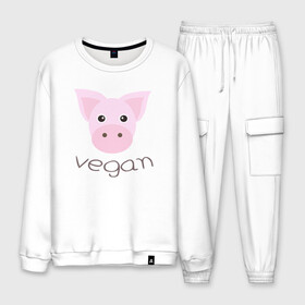 Мужской костюм хлопок с принтом Pig Vegan в Екатеринбурге, 100% хлопок | на свитшоте круглая горловина, мягкая резинка по низу. Брюки заужены к низу, на них два вида карманов: два “обычных” по бокам и два объемных, с клапанами, расположенные ниже линии бедра. Брюки с мягкой трикотажной резинкой на поясе и по низу штанин. В поясе для дополнительного комфорта — широкие завязки | Тематика изображения на принте: green | greenpaece | nature | pig | sport | vegan | yoga | веган | вегетарианец | гринпис | еда | животные | жизнь | здоровье | зеленый | йога | мир | овощи | пища | планета | природа | растение | свинья | спорт | тело | фрукты