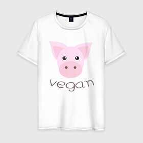 Мужская футболка хлопок с принтом Pig Vegan в Екатеринбурге, 100% хлопок | прямой крой, круглый вырез горловины, длина до линии бедер, слегка спущенное плечо. | green | greenpaece | nature | pig | sport | vegan | yoga | веган | вегетарианец | гринпис | еда | животные | жизнь | здоровье | зеленый | йога | мир | овощи | пища | планета | природа | растение | свинья | спорт | тело | фрукты