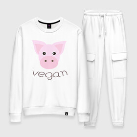 Женский костюм хлопок с принтом Pig Vegan в Екатеринбурге, 100% хлопок | на свитшоте круглая горловина, мягкая резинка по низу. Брюки заужены к низу, на них два вида карманов: два 