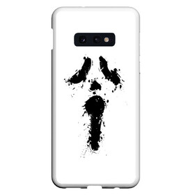 Чехол для Samsung S10E с принтом Крик - Ghost Face в Екатеринбурге, Силикон | Область печати: задняя сторона чехла, без боковых панелей | Тематика изображения на принте: chill kill | dbd | ghost face | horror | scary movie | scream | scream mask | wasup | wazap | wazup | whats up | вазап | васап | краска | крик | маска крика | очень страшное кино | призрачное лицо | пятна | страшное кино | телефон | триллер | ужа