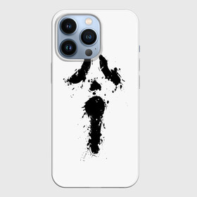 Чехол для iPhone 13 Pro с принтом Крик   Ghost Face в Екатеринбурге,  |  | Тематика изображения на принте: chill kill | dbd | ghost face | horror | scary movie | scream | scream mask | wasup | wazap | wazup | whats up | вазап | васап | краска | крик | маска крика | очень страшное кино | призрачное лицо | пятна | страшное кино | телефон | триллер | ужа