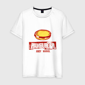 Мужская футболка хлопок с принтом Гамбургер Уорхола в Екатеринбурге, 100% хлопок | прямой крой, круглый вырез горловины, длина до линии бедер, слегка спущенное плечо. | andy warhol | гамбургер уорхола | дизайнер | искусство | поп арт | продюсер | художник | энди уорхол