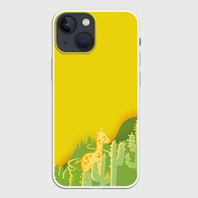 Чехол для iPhone 13 mini с принтом Милый жираф в кактусах в Екатеринбурге,  |  | животные | жираф | кактусы | лето | листва | милые | мультик | солнечный | яркий